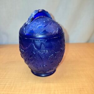 RARE Covered Sugar Bowl Candy Dish Depression Era Vintage Cobalt Blue Glass Dome